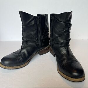 Clarks Merrell Women's Black Leather Stacked Heel Moto Boots Size 9 1/2M